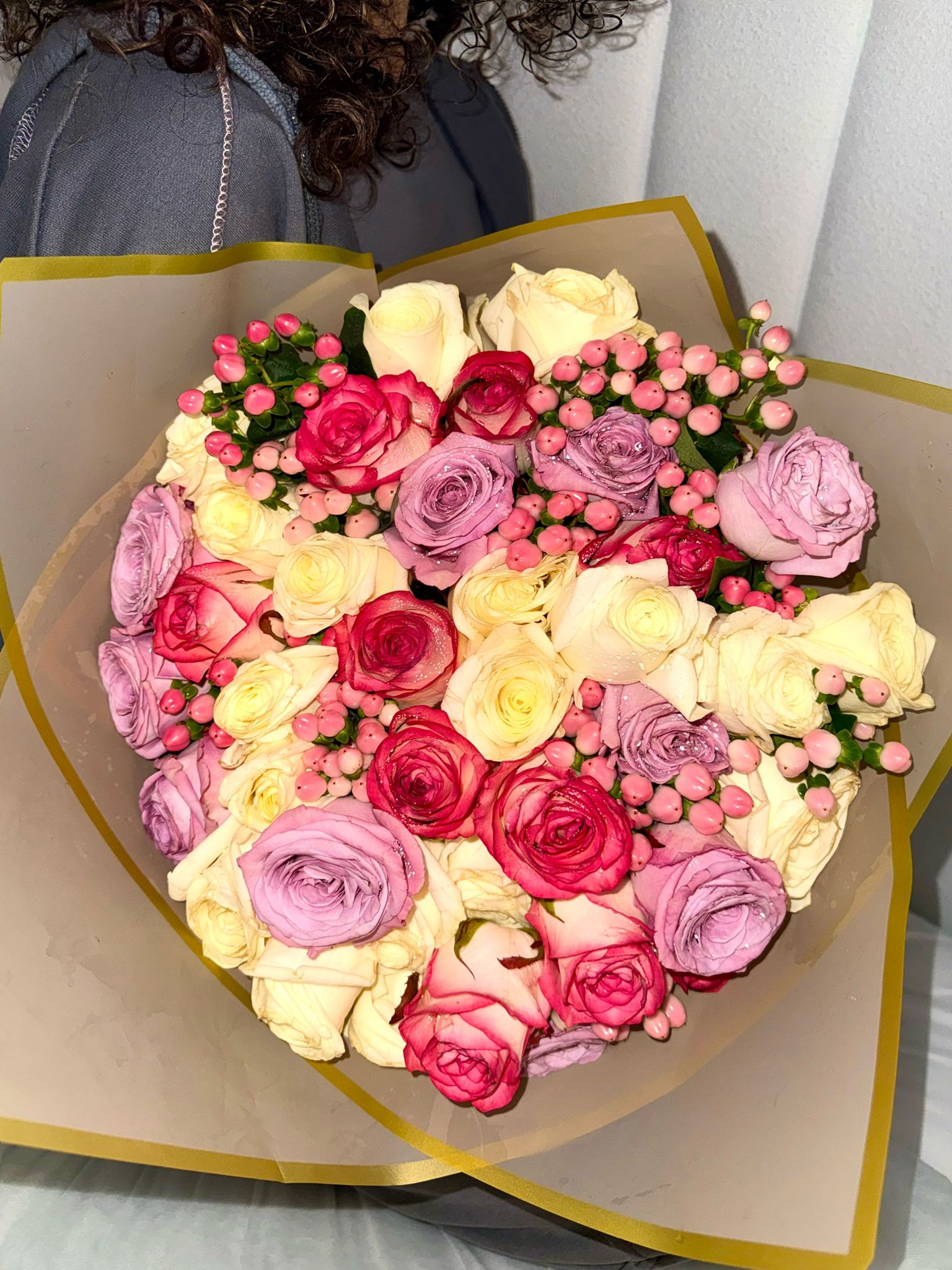 Mixed White and Pink Rose Bouquet